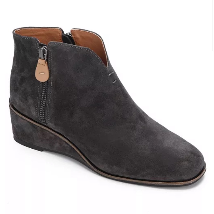 Gentle Souls Charcoal Gray Blue Suede Ella Wedge Double Zip Booties Heels Sz 9.5